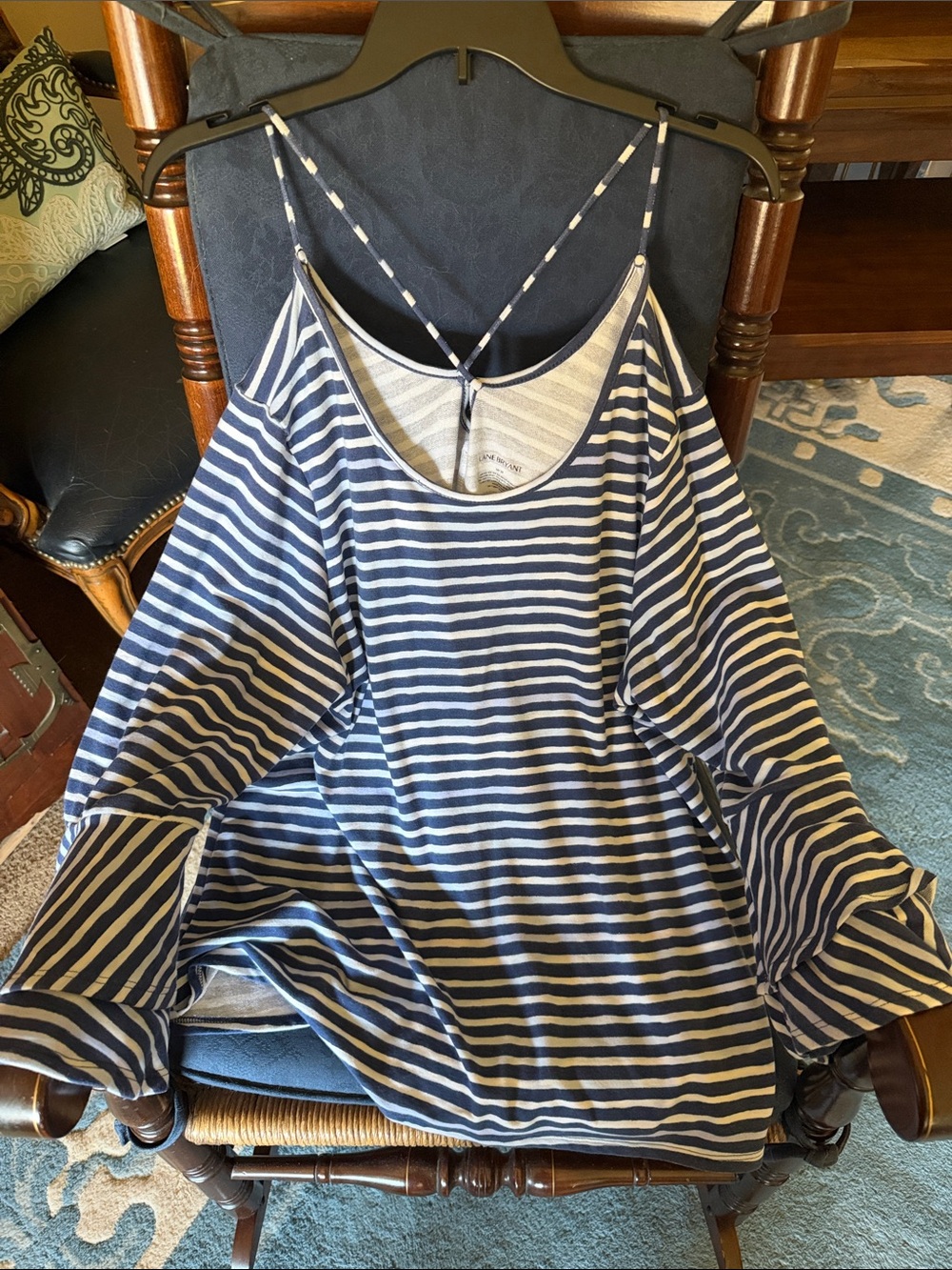 Lane Bryant Navy and White Striped Cold-Shoulder Top
